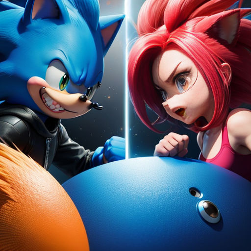a cartoon character and a sonic character in a scene from sonic the hedgehog movie, with a background of a space