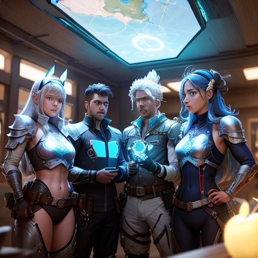 a group of people standing next to each other in a room with a skylight above them and a map on the ceiling