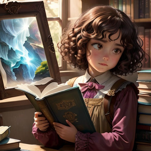 a girl reading a book in front of a mirror with a mirror on the wall behind her and a painting of a dragon