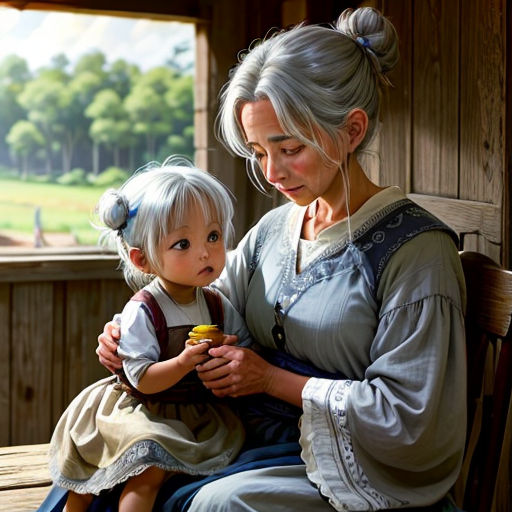 a woman and a child sitting on a bench looking at something in their hands while the child is holding a small yellow object