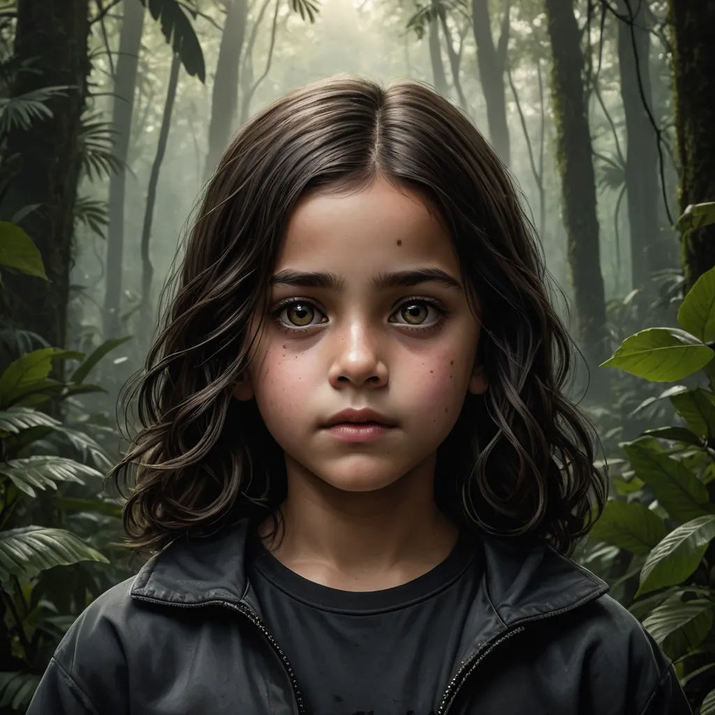 a painting of a young girl in a forest with a forest background and trees and leaves, with a light coming from behind her, photorealism, poster art, Felix-Kelly, promotional image