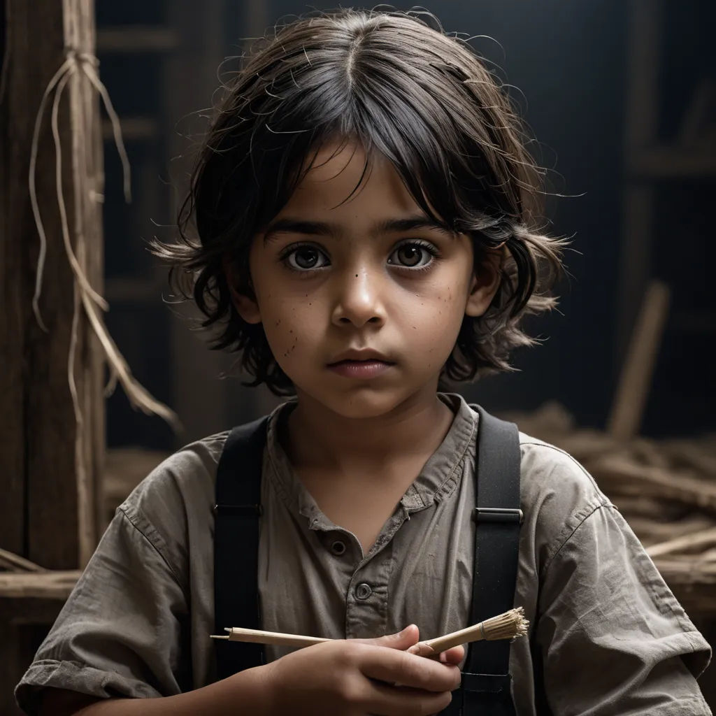 a young boy holding a pair of chopsticks in his hands and looking at the camera with a serious look on his face, hurufiyya, a character portrait, Arthur Sarkissian, promotional image