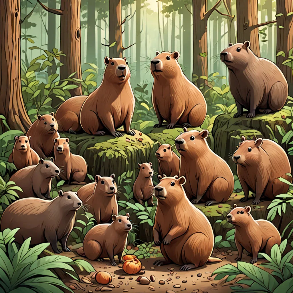 a group of brown bears in a forest with pumpkins and trees in the background, with a forest floor full of bears, furry art, an album cover, Chris LaBrooy, official art
