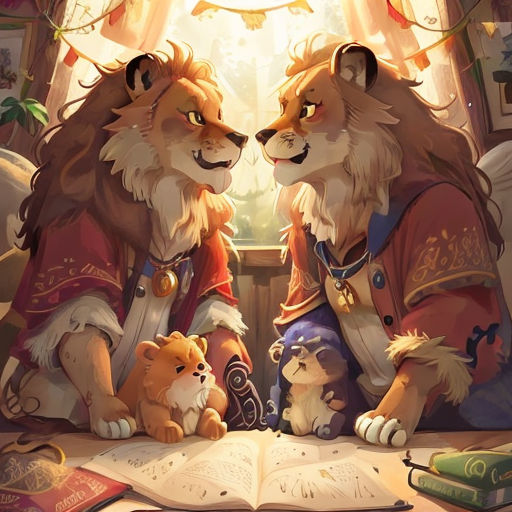 two foxes are sitting on a table with a book and a cat in front of them, looking at each other