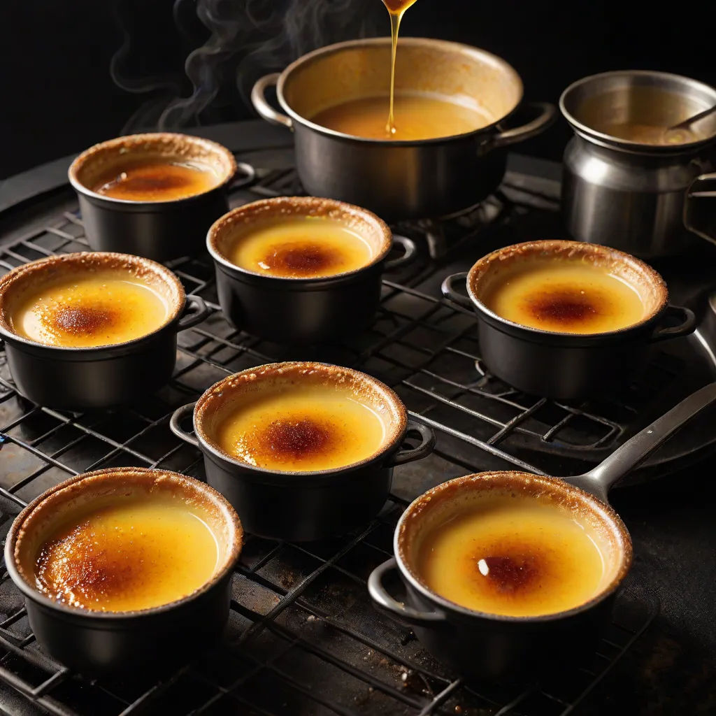 a bunch of pots that are on a stove with some liquid in them and a spoon in the middle, dau-al-set, a pastel, Cui Bai, food photography