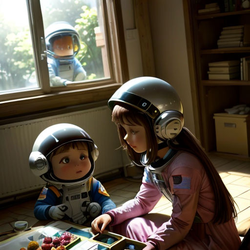 two children wearing helmets sit on the floor in front of a window and play with a board game on the floor