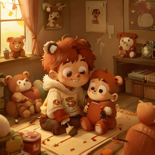 a couple of stuffed animals sitting on top of a floor next to a window with a teddy bear on it
