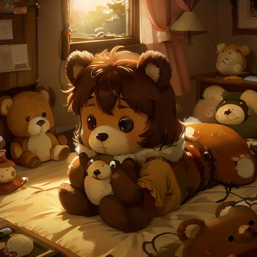 a group of stuffed animals sitting on top of a bed next to a window with a sun shining through