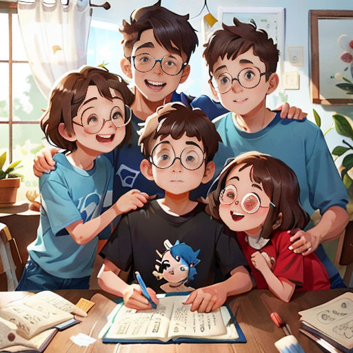 a group of people standing around a table with a book and pen in front of them and a book on the table