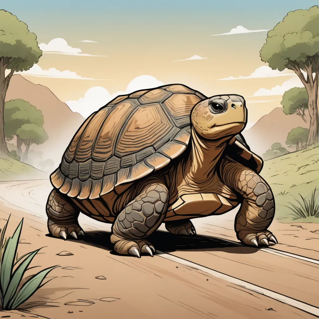 a cartoon turtle crossing a dirt road in the middle of a forest with trees and bushes on either side, sots art, an illustration of, Chris LaBrooy, 2 d game art