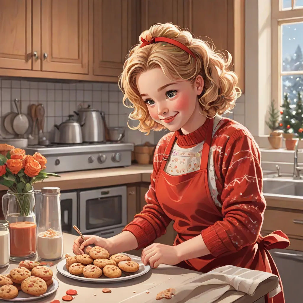 a painting of a woman in a kitchen making cookies on a plate with a knife and fork in front of a plate of cookies, Evgeny Lushpin, american scene painting, a storybook illustration, kinkade