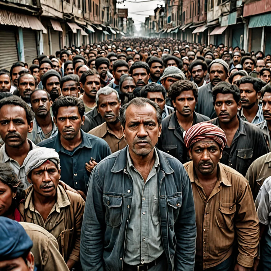 a large group of men standing in a narrow alley way in a city with buildings and a street sign, samikshavad, a photo, Ai Weiwei, award-winning photograph
