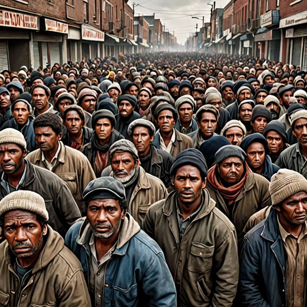 a large group of men standing in a street next to each other in front of a building with a sky background, antipodeans, a photo, Andreas Gursky, award-winning photograph