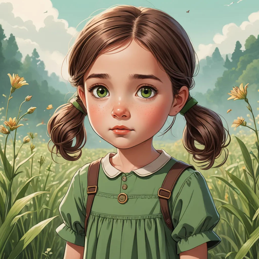 a painting of a girl in a green dress standing in a field of flowers with a butterfly flying overhead, photorealism, a detailed painting, Alice Prin, trending on art station