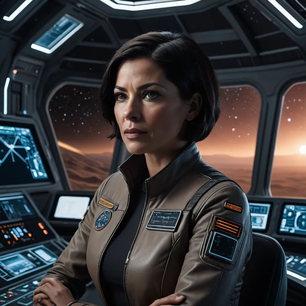 a woman in a space station looking at the camera with a view of the earth in the background and a distant horizon, space art, a character portrait, Eve Ryder, promotional image