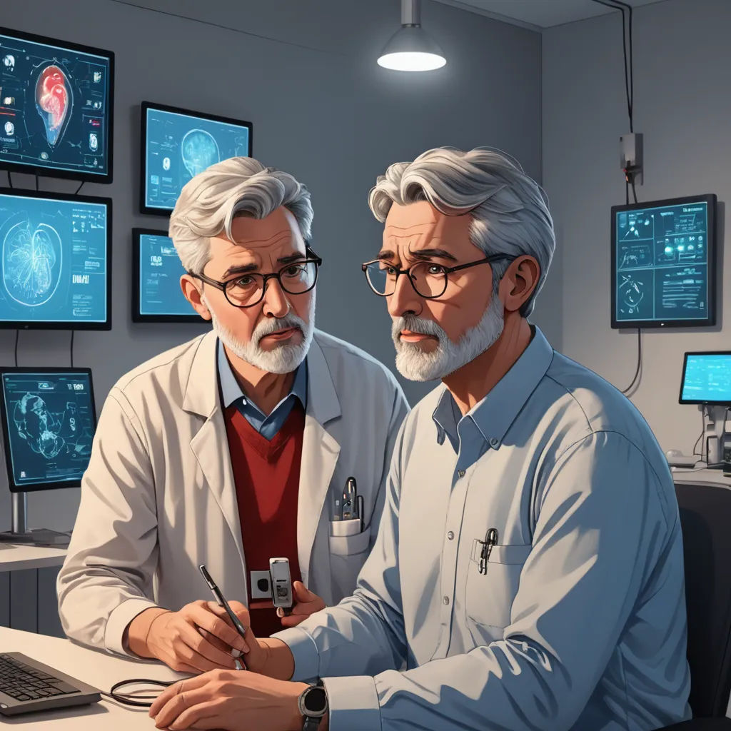 two men in a room with computer screens and monitors on the wall and a laptop on the desk, both of them are looking at a computer screen, serial art, a comic book panel, Brothers Hildebrandt, high detail illustration