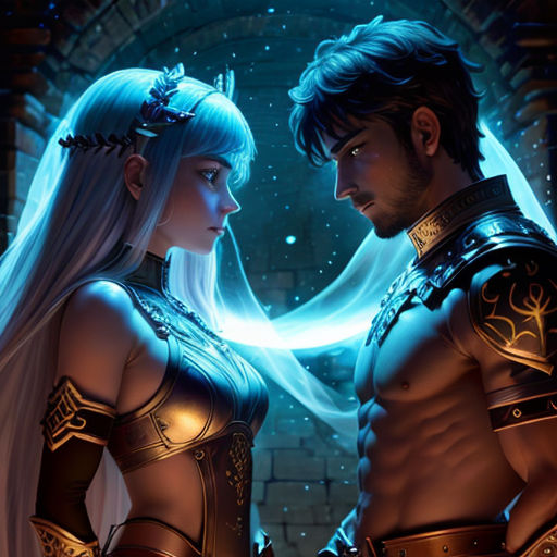 a couple of people standing next to each other in front of a window with a light shining on them