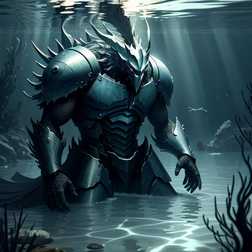 a creature with a large body of water in its hands and a large body of water behind it, surrounded by seaweed