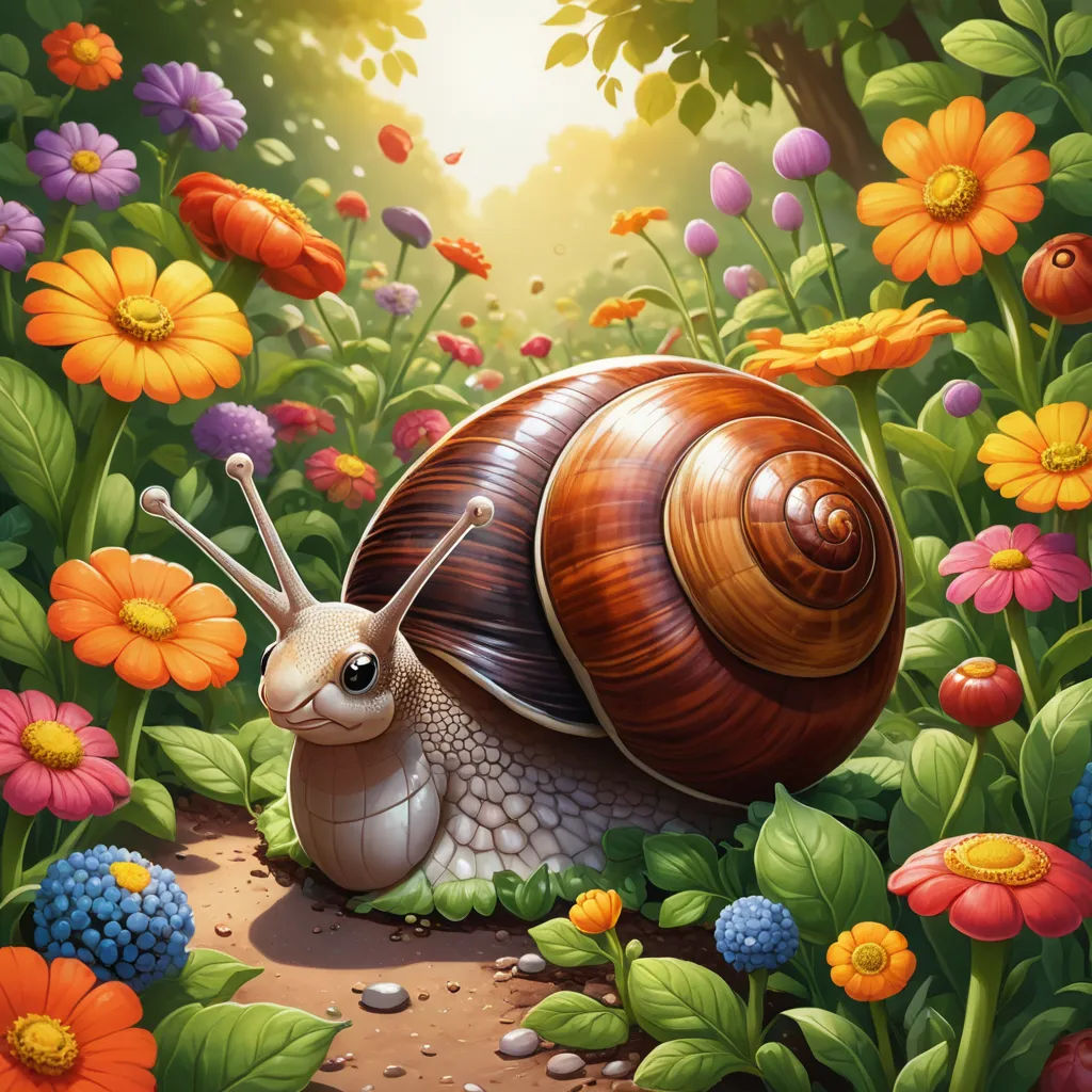 a snail is sitting in a garden of flowers and flowers with a sunbeam in the background and a background of flowers, fantasy art, a detailed painting, Chris LaBrooy, league of legends splash art