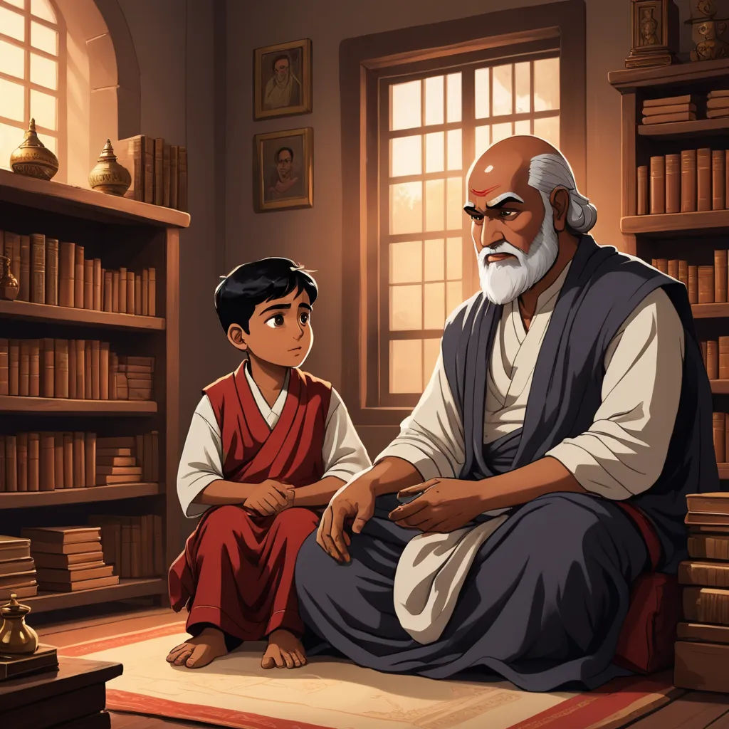 a man sitting next to a boy in a library with bookshelves behind him and a lamp on the floor, sots art, a storybook illustration, Diego Gisbert Llorens, storybook illustration