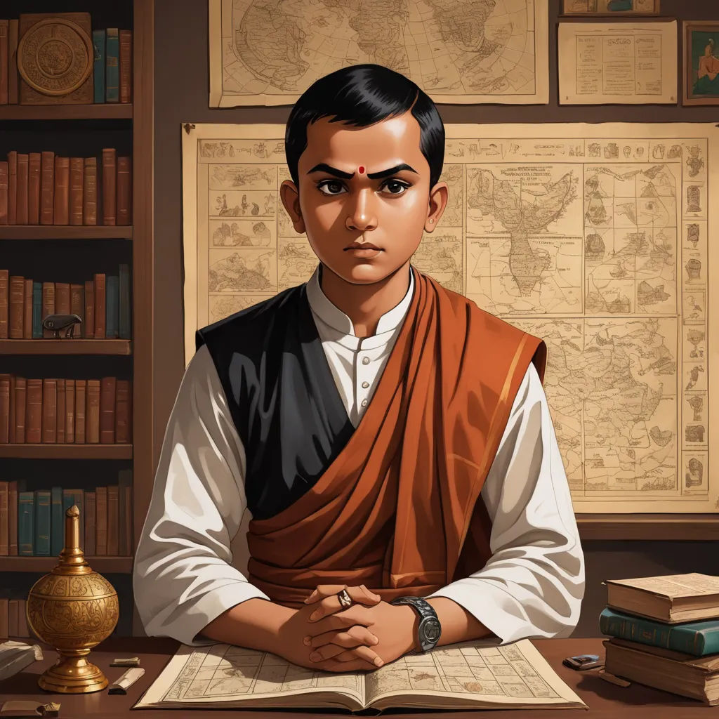 a man sitting at a desk with a book and a lamp in front of him and a map behind him, samikshavad, a character portrait, Basuki Abdullah, character portrait