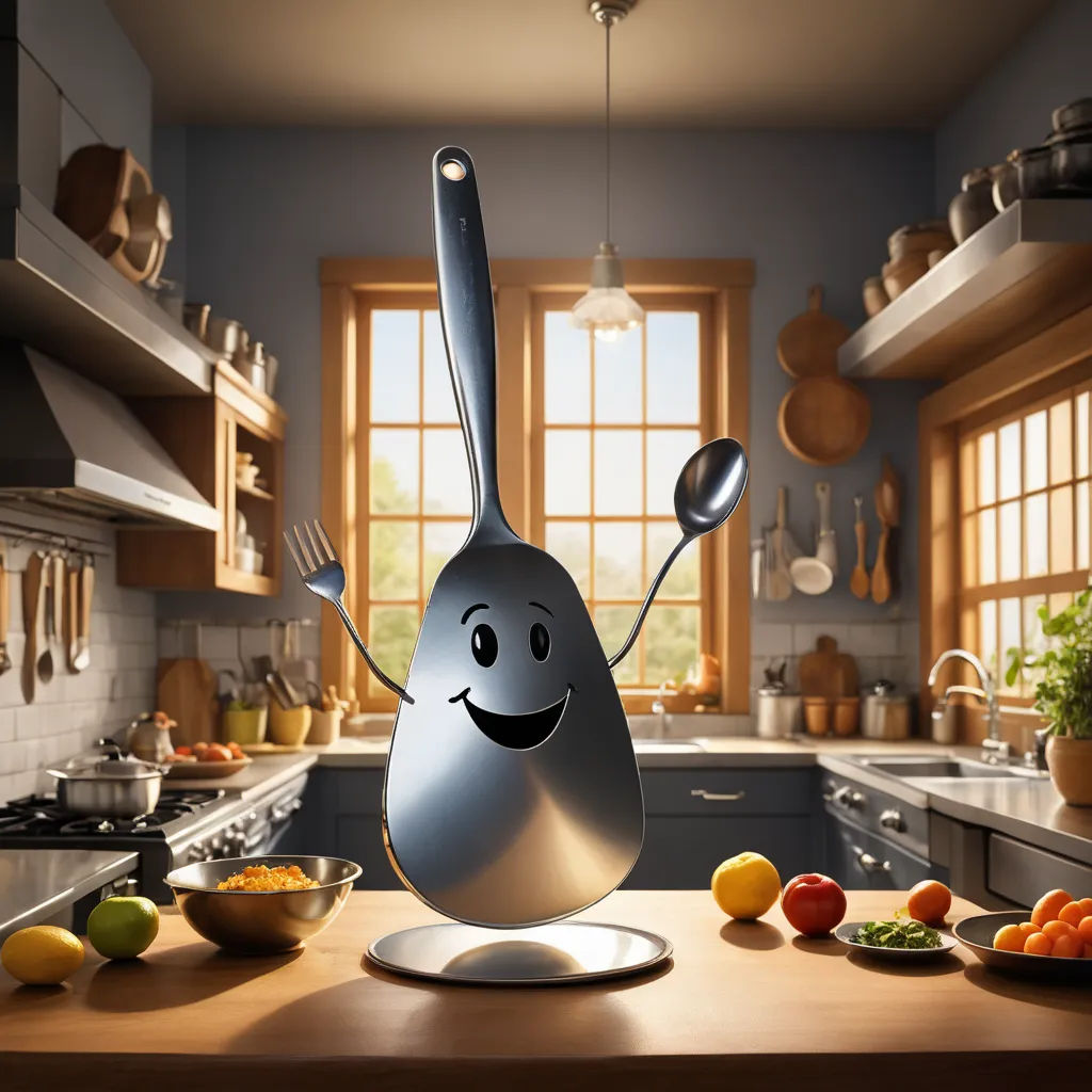 a kitchen scene with a spoon and a spoon holder on a counter top with a cartoon character on it, panfuturism, a computer rendering, Chris LaBrooy, unreal engine 5 highly rendered
