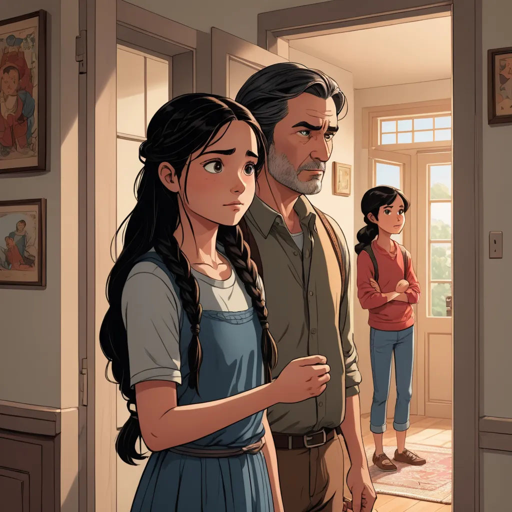 a man and a woman standing in a hallway next to a doorway with a man looking at a woman, serial art, a comic book panel, Ada Gladys Killins, graphic novel