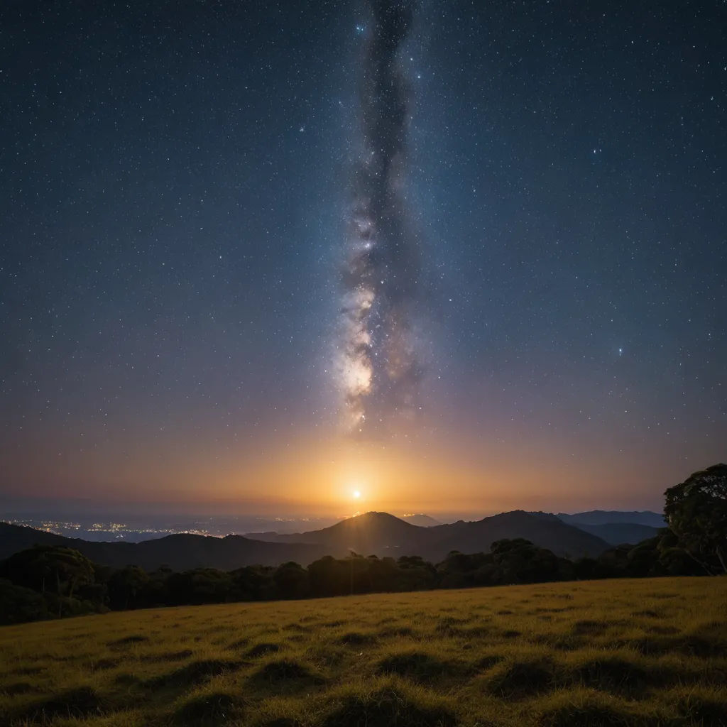 a very tall structure in the sky with a bright light on it's side and a star filled sky, rayonism, a jigsaw puzzle, Carl Critchlow, award - winning photo