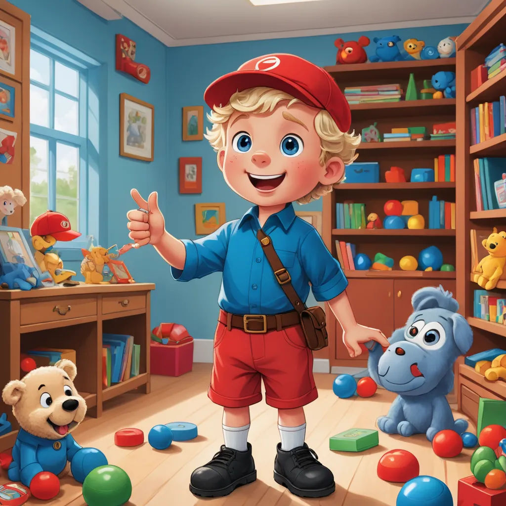 a boy in a room with toys and a teddy bear in the corner of the room, giving a thumbs up, american scene painting, a storybook illustration, Chris LaBrooy, professional digital painting