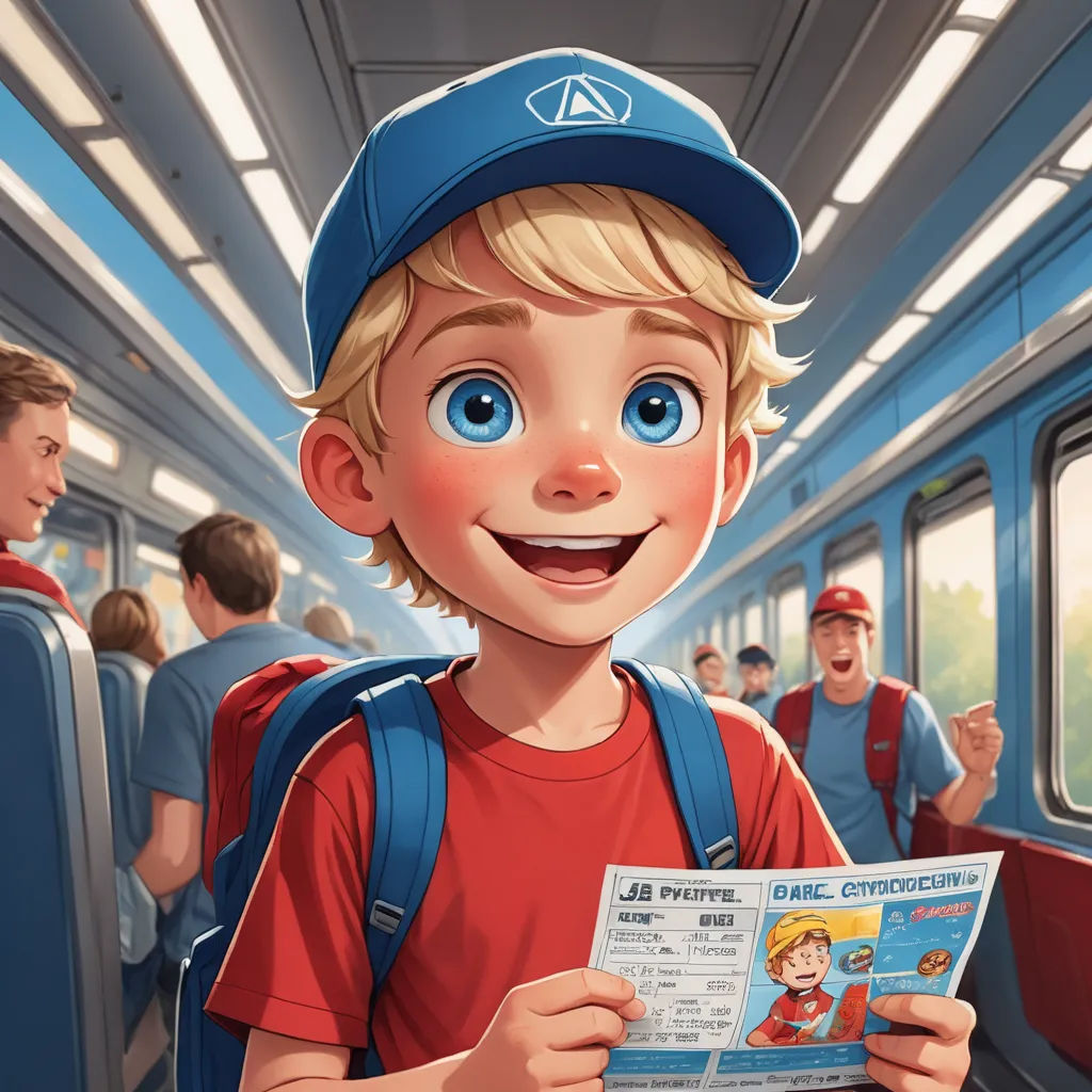 a boy with a cap and backpack is reading a newspaper on a train with other people in the background, photorealism, a storybook illustration, Andrey Esionov, storybook illustration