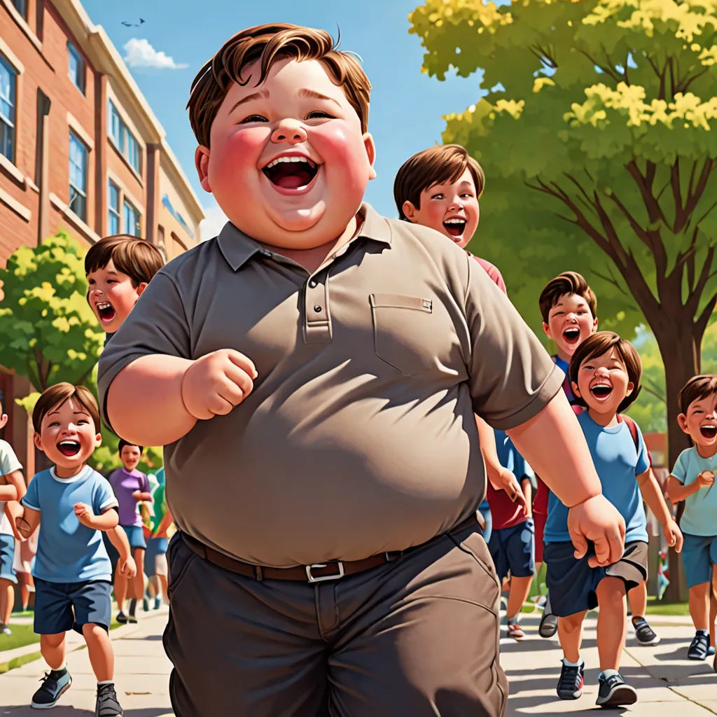 a cartoon of a man with a big smile on his face and a group of children behind him on a sidewalk, american realism, a storybook illustration, F Scott Hess, official art