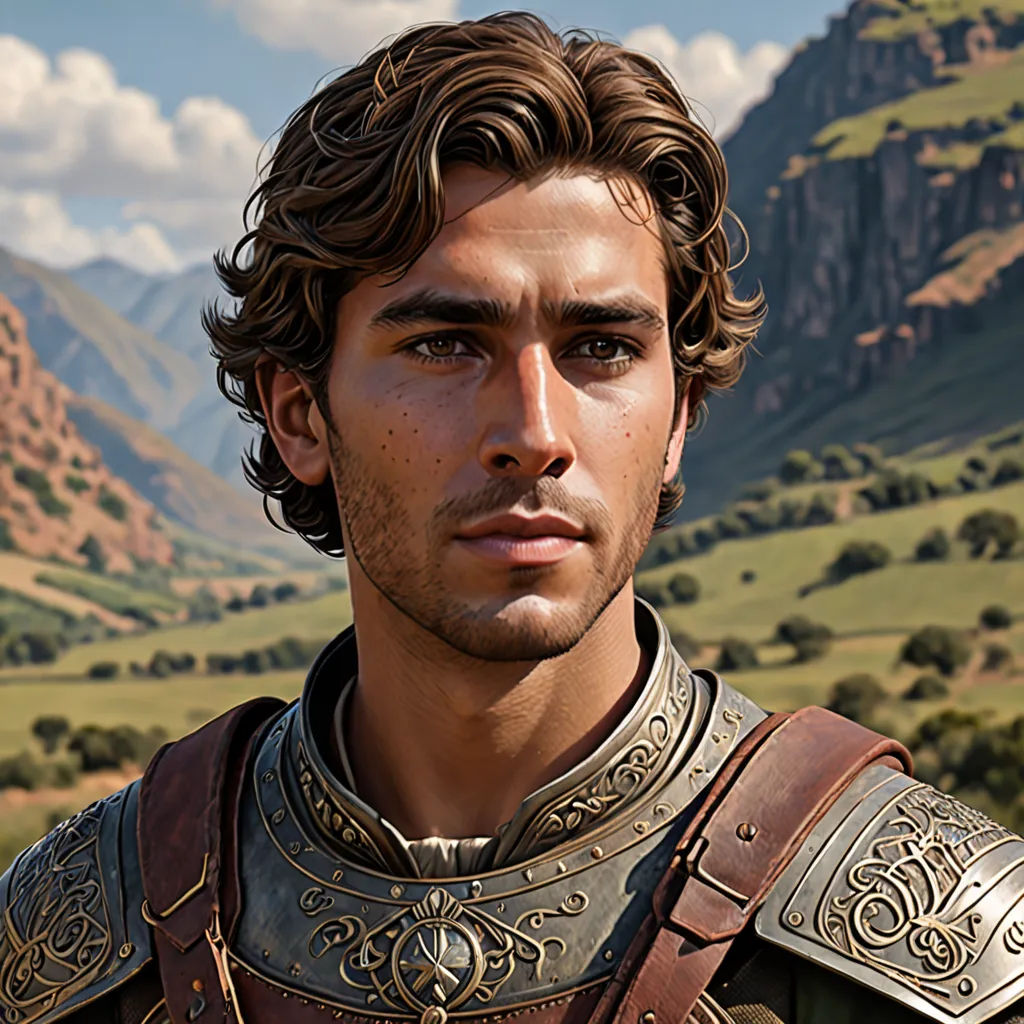 a man in a suit of armor standing in front of a mountain range with a valley in the background, photorealism, computer graphics, Altoon Sultan, unreal engine highly rendered
