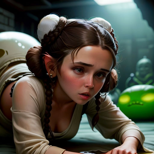 a woman laying on the ground with a cell phone in her hand and a helmet on her head and a green ball behind her