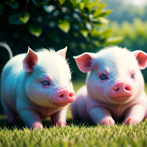 three little pigs are sitting in the grass together, one is looking at the camera and the other is looking at the camera