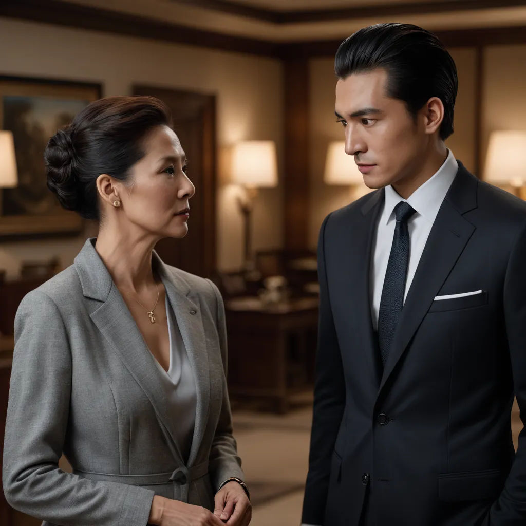 a man and woman in suits standing in a room together, looking at each other and smiling at each other, international gothic, a stock photo, David Park, promotional image