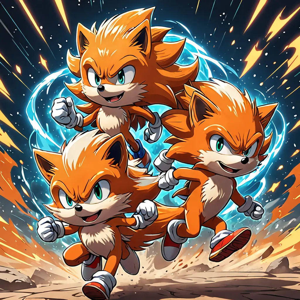 a group of cartoon foxes running through a space filled with stars and fireworks, with a blue background and a blue circle behind them, sots art, concept art, Baiōken Eishun, official art