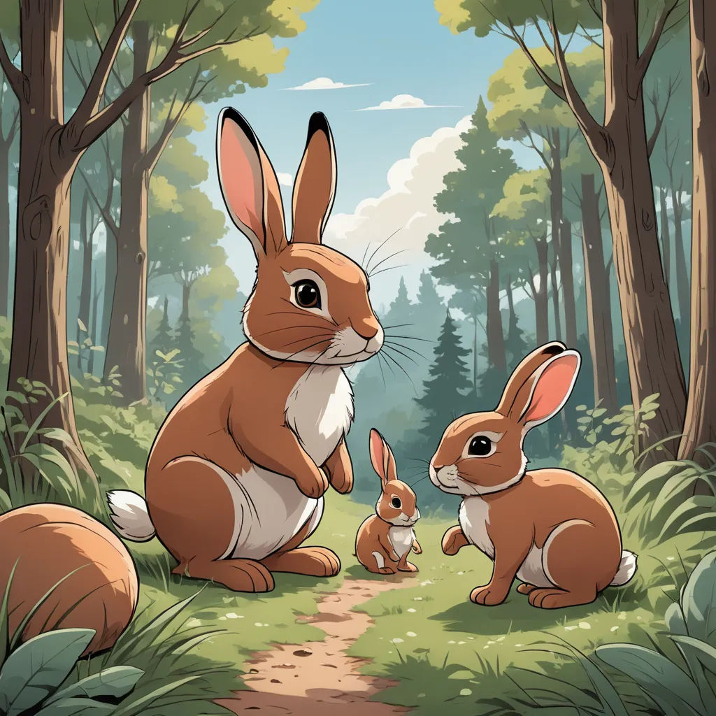 a rabbit and a rabbit sitting in the woods together, with a path leading to them, and trees in the background, furry art, a storybook illustration, Dan Mumford, rossdraws global illumination