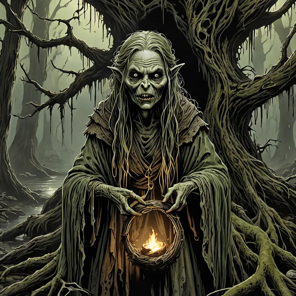 a creepy looking man holding a lantern in a forest with trees and moss on the ground, with a candle in his hands, a woodcut, dark fantasy art, gothic art, Ed Binkley