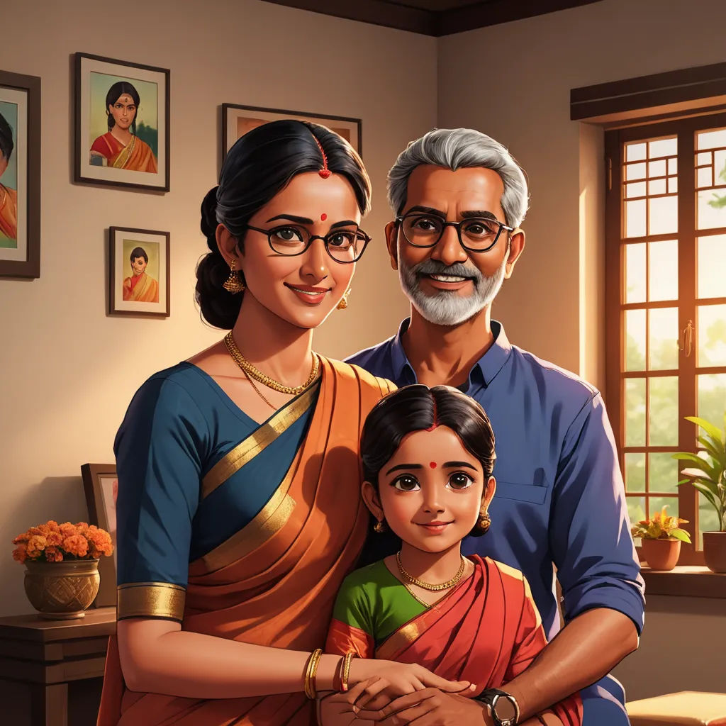 a painting of a man and woman with a child in their arms and a man in a blue shirt, samikshavad, a storybook illustration, Ella Guru, official art
