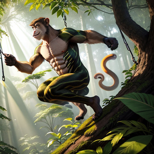 The Monkey and the Snake in the Jungle