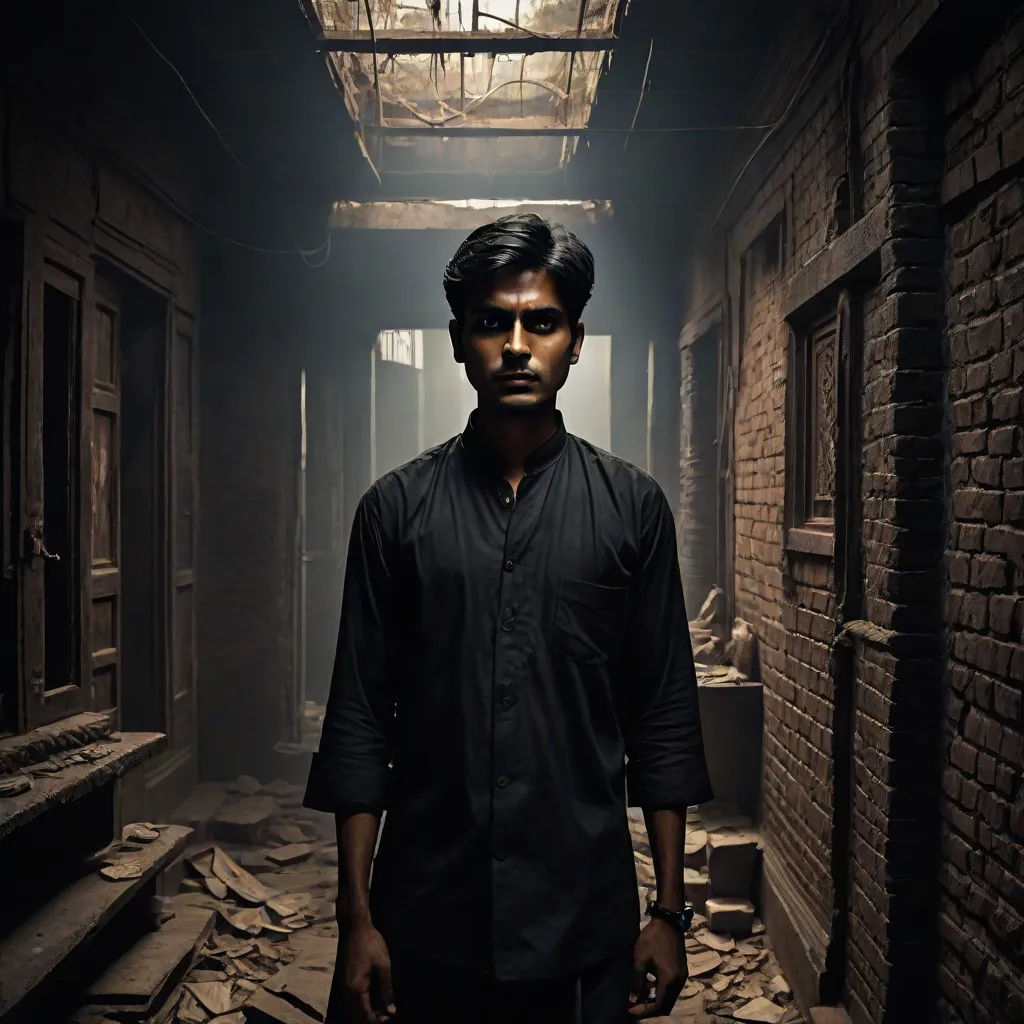 a man standing in a dark alley with a light on his face and a brick wall behind him,, samikshavad, a character portrait, Bikash Bhattacharjee, cinematic photography