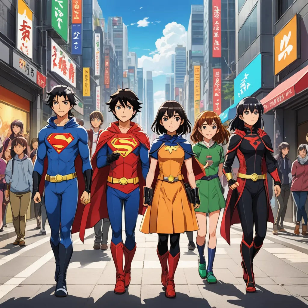 a group of people walking down a street in a city with tall buildings and signs on the buildings behind them, superflat, concept art, Baiōken Eishun, official art