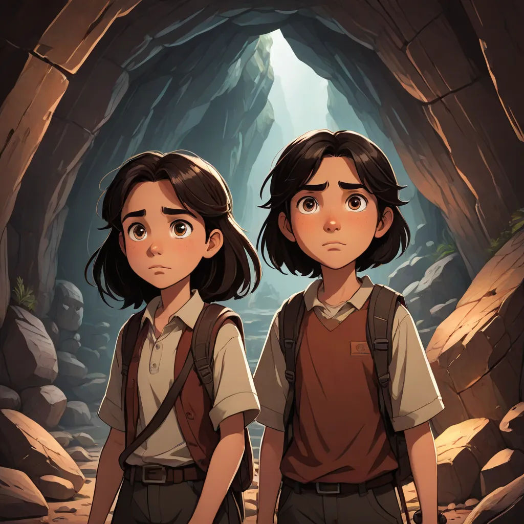 two people standing in a cave with a light at the end of the tunnel and a cave behind them, Diego Gisbert Llorens, serial art, poster art, comic cover art