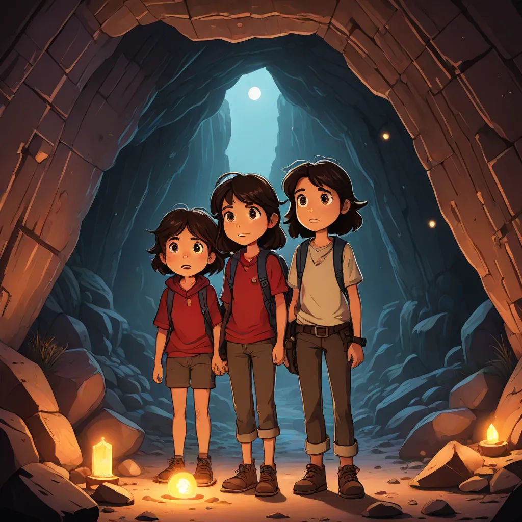 three people standing in a cave with a flashlight in their hand and a flashlight in their other hand, with a flashlight in their hand, Diego Gisbert Llorens, serial art, concept art, promotional image
