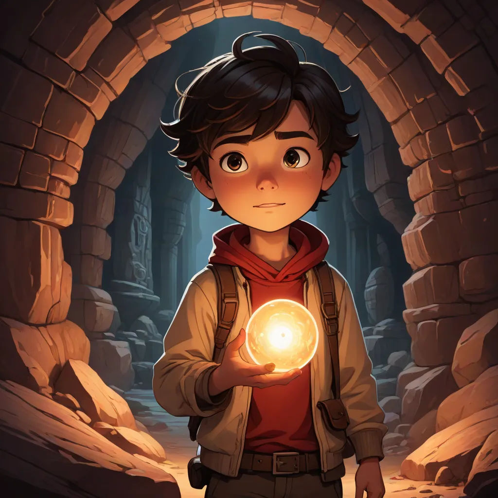 a boy holding a glowing ball in a tunnel with a light shining in it's hand and a light shining in his hand, Diego Gisbert Llorens, fantasy art, a character portrait, rossdraws global illumination