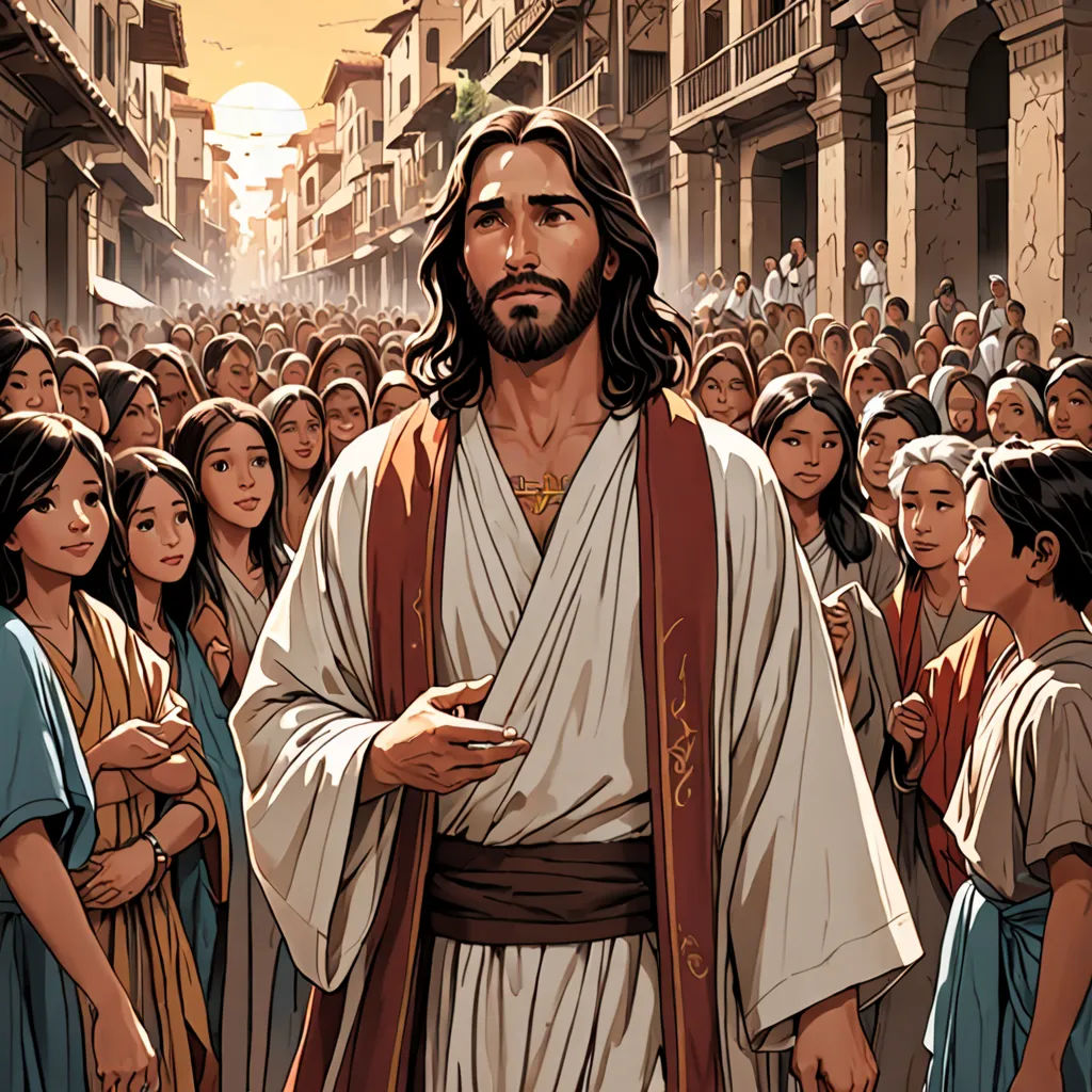 a man with a beard and a beard standing in front of a crowd of people in a city street, socialist realism, a storybook illustration, F Scott Hess, graphic novel