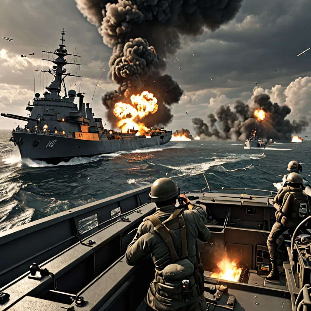 a group of people on a boat watching a ship go by with a lot of smoke coming out of it, photorealism, computer graphics, Fitz Hugh Lane, unreal engine 5