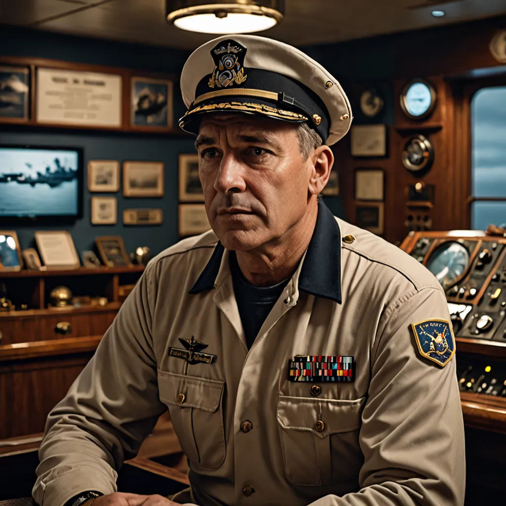 a man in a military uniform sitting at a desk in a room with many other items on the wall, dau-al-set, a character portrait, Dan Scott, promotional image