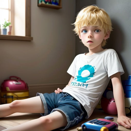 a young boy sitting on the floor with toys around him and a laptop on the floor next to him