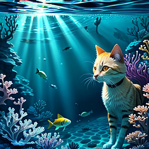 A Cat Swimming Underwater. an AI Generated Image of an Adventurous